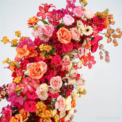 6+7FT Pink & Orange Horned Flower Arch Floral Backdrop for Colorful Party Decor-ubackdrop