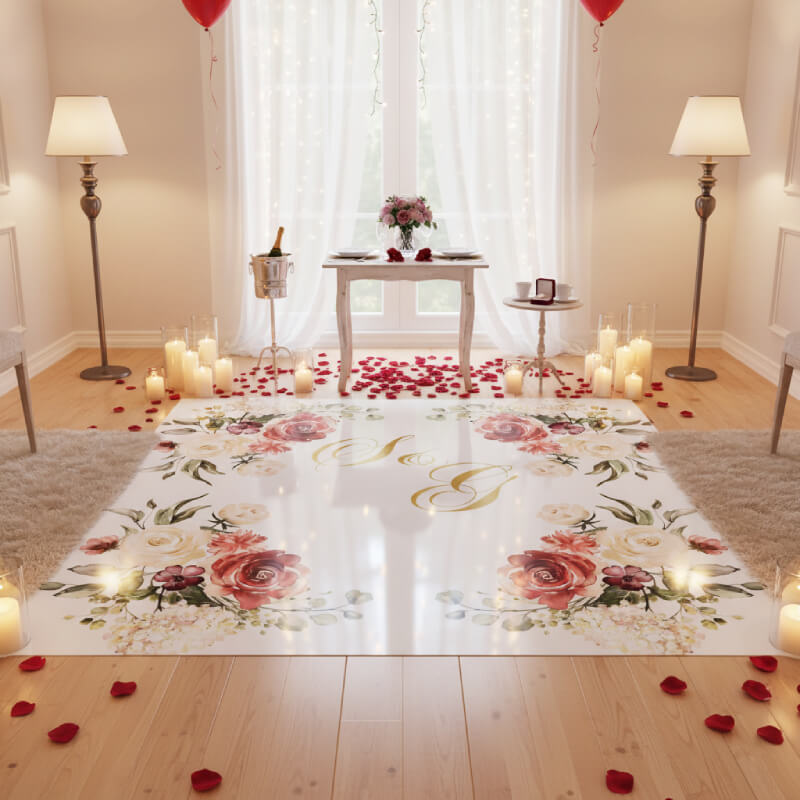 Watercolor Floral Monogram Floor Decal for Weddings & Events-ubackdrop