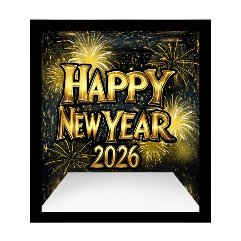 6.5x7.5ft Happy New Year Photo Booth Golden Fireworks in the Night Box-ubackdrop