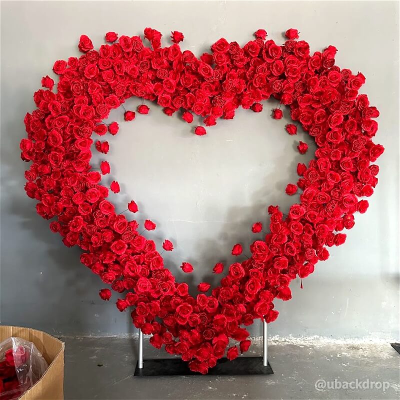 8ft Romantic Atmosphere Heart Shaped Red Rose Flower Wall Wedding Decoration Indoor-ubackdrop
