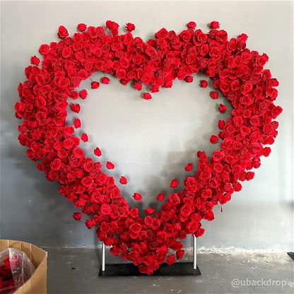 8ft Romantic Atmosphere Heart Shaped Red Rose Flower Wall Wedding Decoration Indoor-ubackdrop