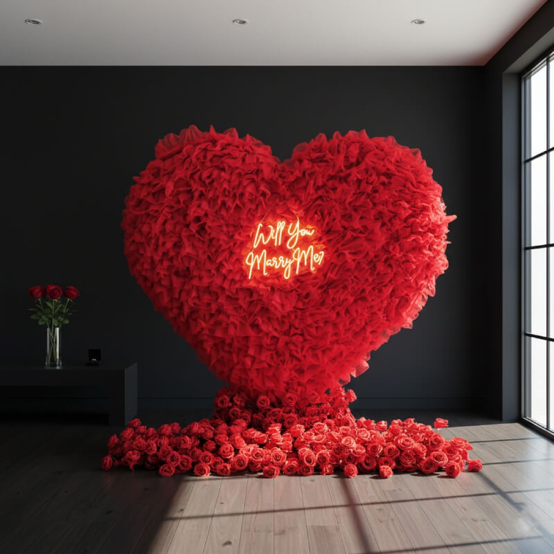 8x8ft 3D Handmade Red Full Heart Tulle Backdrop For Wedding & Valentines-ubackdrop