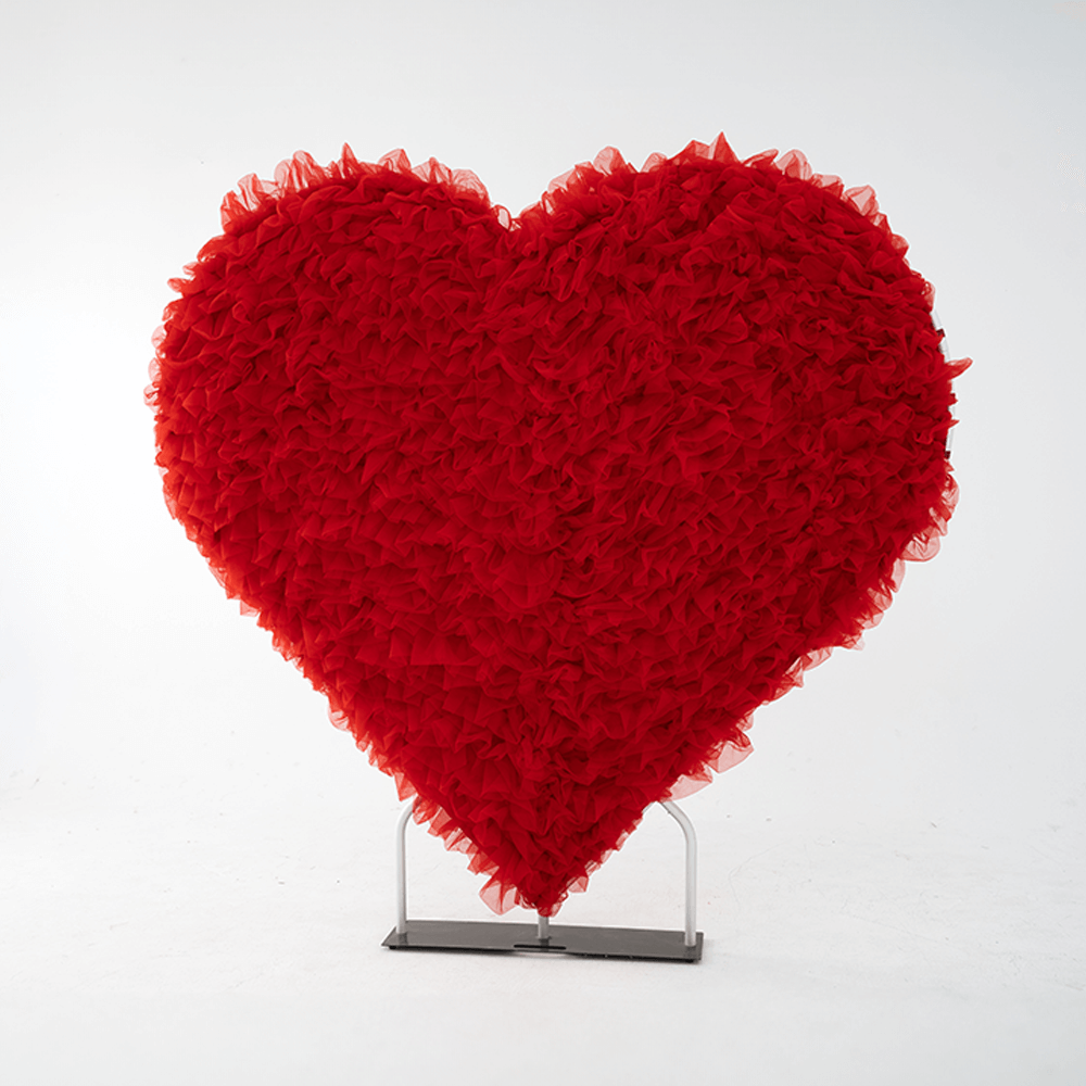 8x8ft 3D Handmade Red Full Heart Tulle Backdrop For Wedding & Valentines-ubackdrop