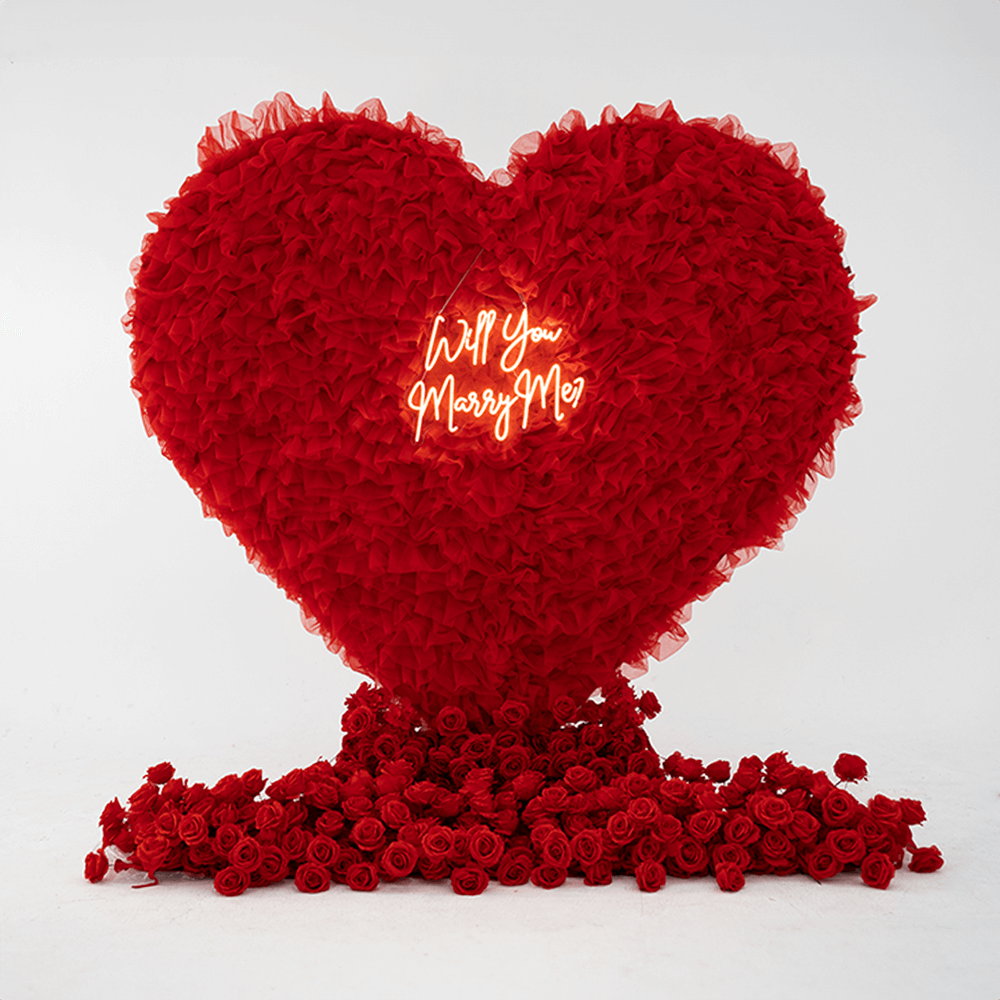 8x8ft 3D Handmade Red Full Heart Tulle Backdrop For Wedding & Valentines-ubackdrop