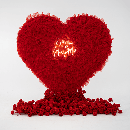 8x8ft 3D Handmade Red Full Heart Tulle Backdrop For Wedding & Valentines-ubackdrop