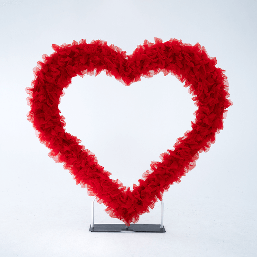 8x8ft 3D Handmade Red Cutout Heart Tulle Backdrop For Wedding & Valentines-ubackdrop