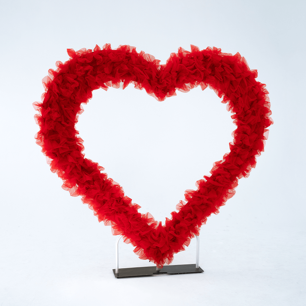 8x8ft 3D Handmade Red Cutout Heart Tulle Backdrop For Wedding & Valentines-ubackdrop