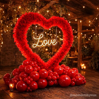 8x8ft 3D Handmade Red Cutout Heart Tulle Backdrop For Wedding & Valentines-ubackdrop