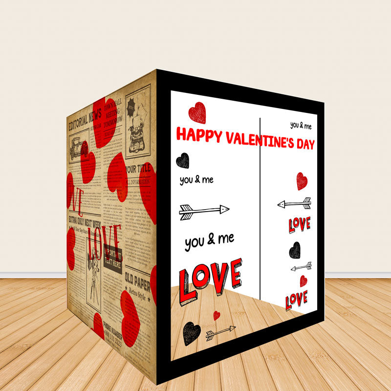 6.5x7.5ft Retro Newspaper Valentine's Heart Photo Booth Party Photo Box-ubackdrop