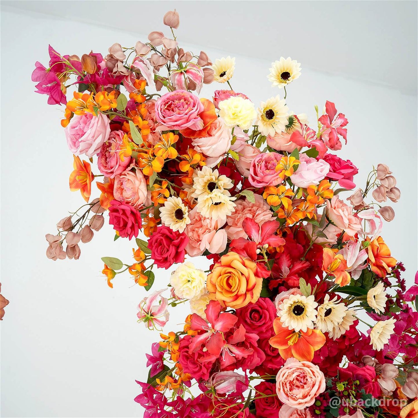6+7FT Pink & Orange Horned Flower Arch Floral Backdrop for Colorful Party Decor-ubackdrop