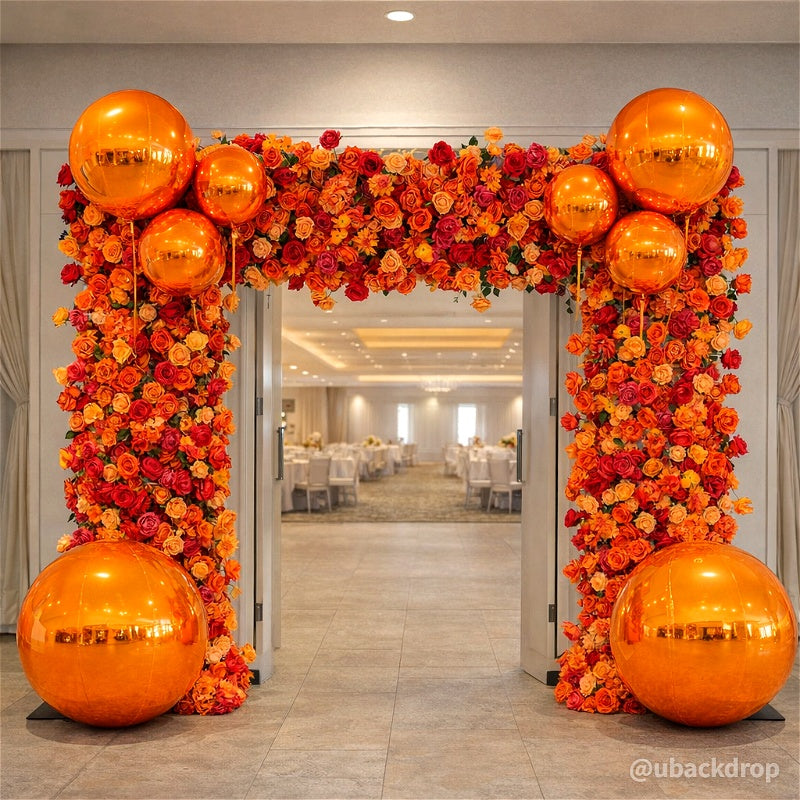 Pink Orange Roses Fabric Artificial Arch Flower Wall-ubackdrop