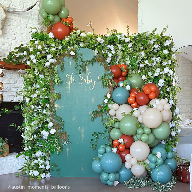 Green White Roses Fabric Artificial Flower Wall Arch Wedding Party Decoration-ubackdrop