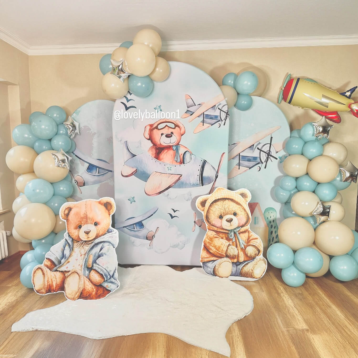 Cartoon Bear Theme Baby Shower Backdrop Cover-ubackdrop
