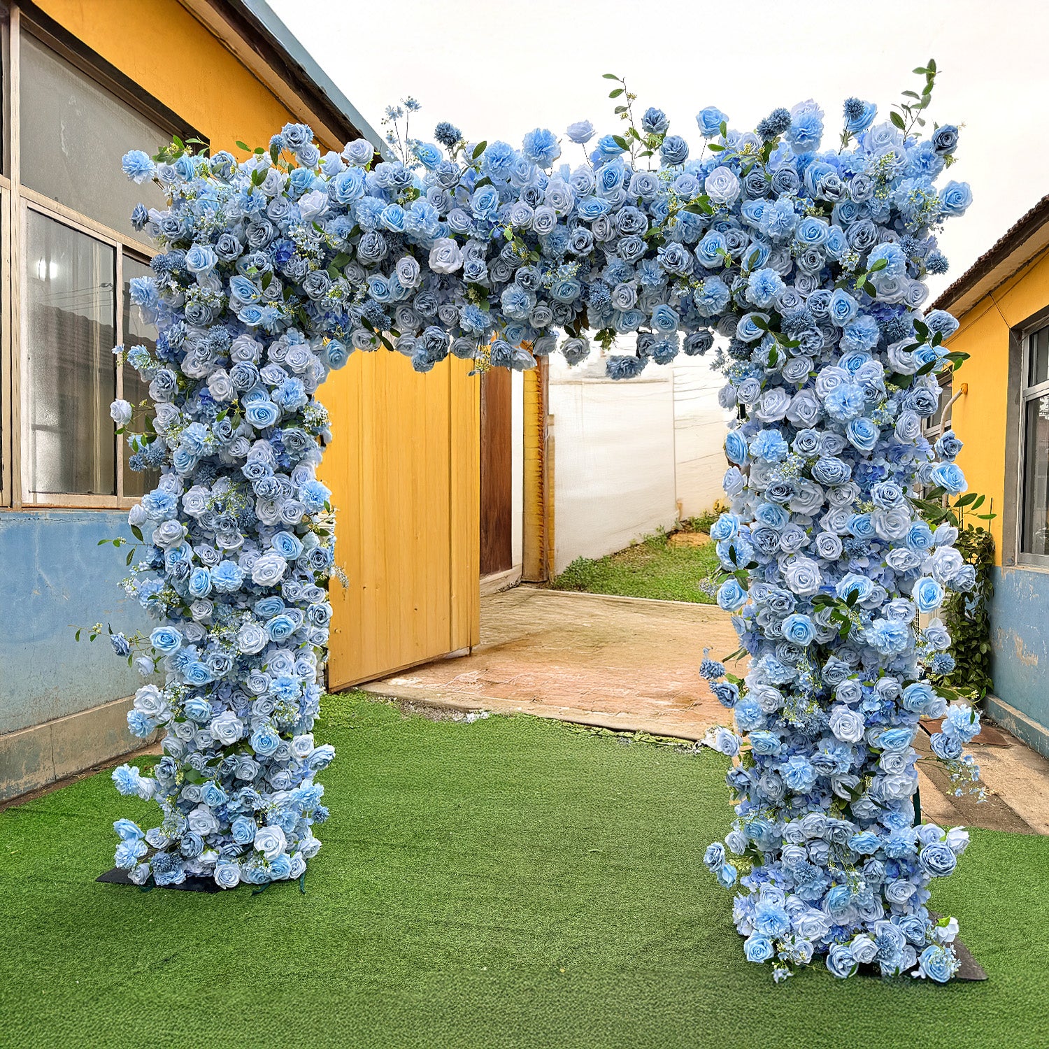 Blue Roses Fabric Artificial Arch Flower Wall-ubackdrop
