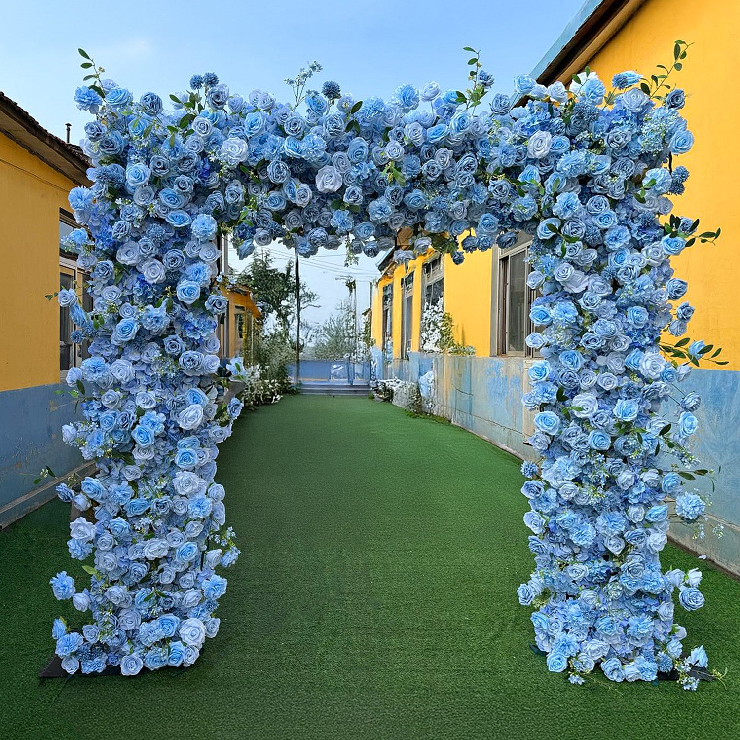 Blue Roses Fabric Artificial Arch Flower Wall-ubackdrop