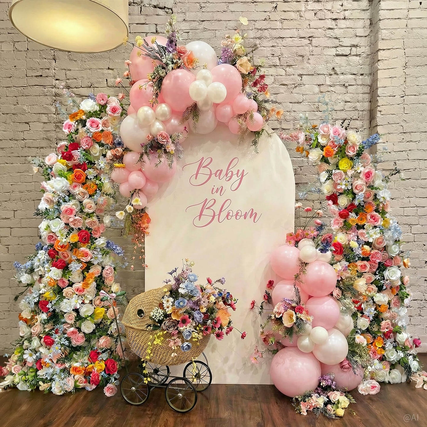 6+7FT Multi-Color Mixed Rose and Hydrangea Horn-Shaped Flower Wall for Party Decor-ubackdrop
