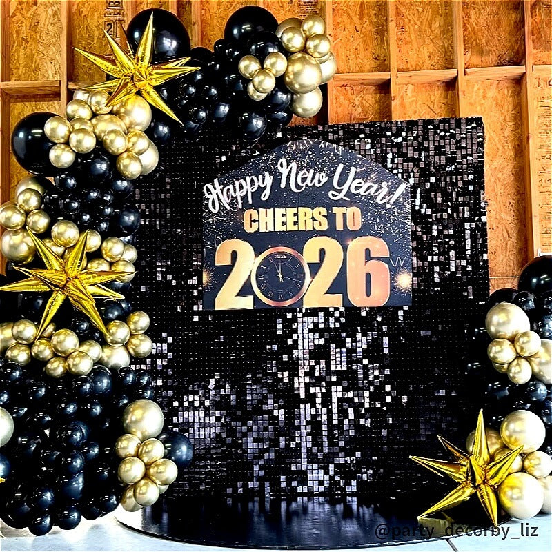 Black Shimmer Wall Panels – Easy Setup Wedding/Event/Theme Party Decorations-ubackdrop