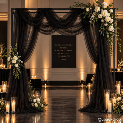 Black drapery party stand elegant indoor wedding backdrop