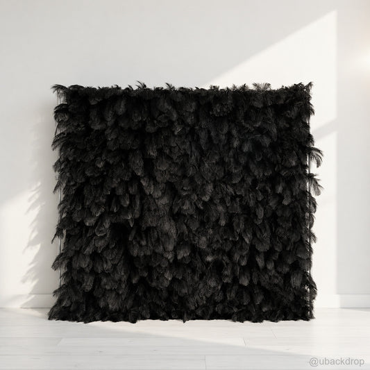 black-feather-flower-wall-backdrop-for-wedding-party-event