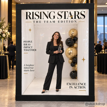 Black framed corporate awards photo booth rising stars event display