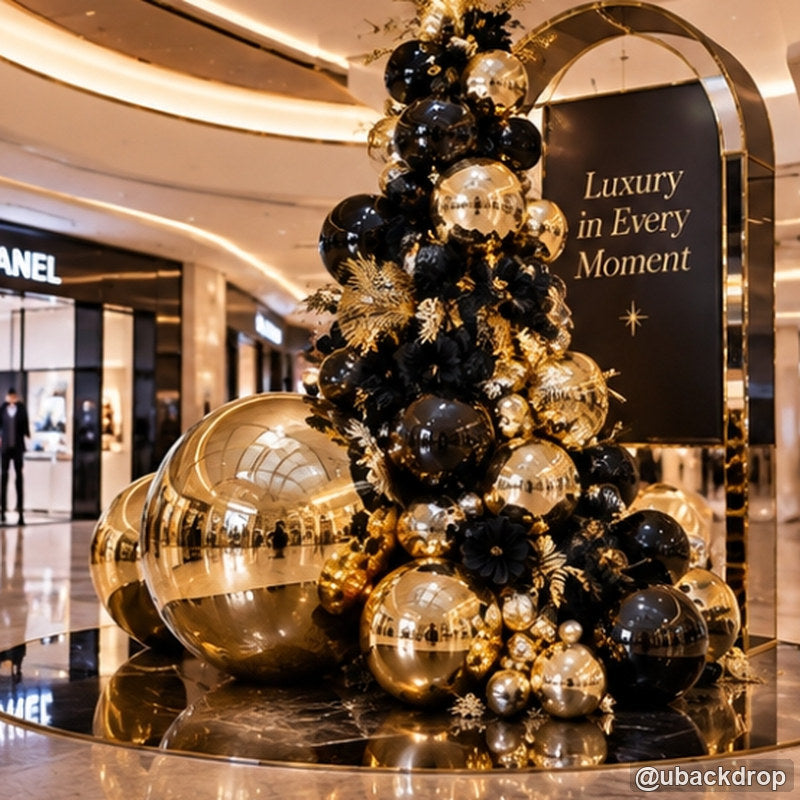 Black gold balloon christmas tree luxury mall event display