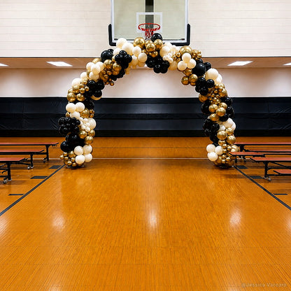 Black gold white balloon arch basketball party event backdrop