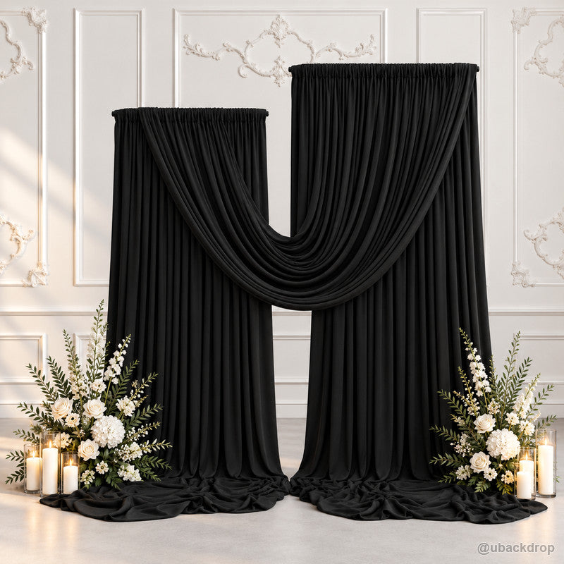 Black t shape double layer curtain party backdrop front view