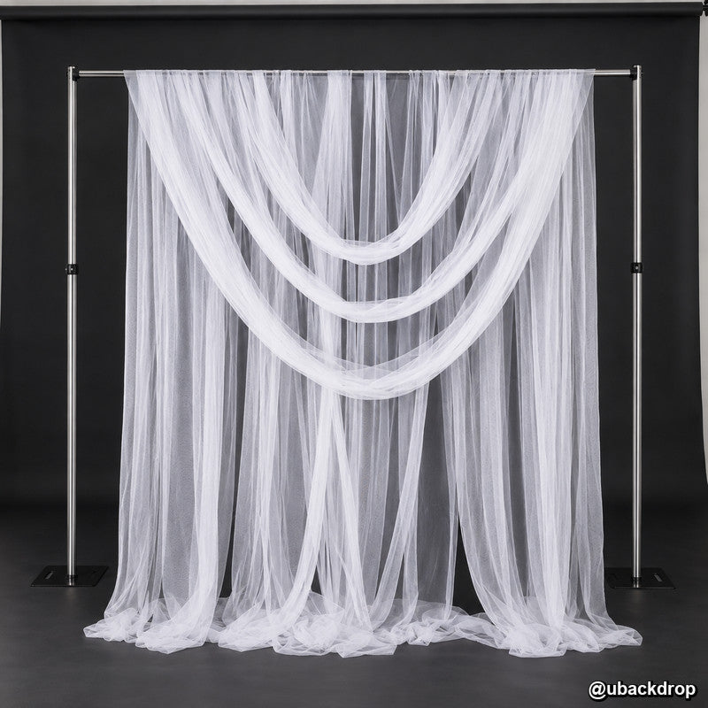Black white tulle backdrop stand draped curtains wedding event photo booth display