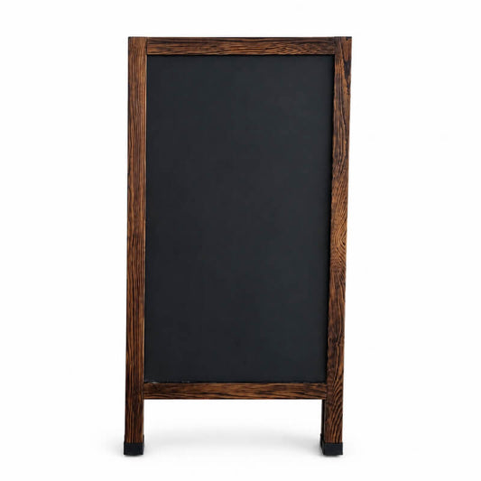 Blank wooden chalkboard standing on a white background