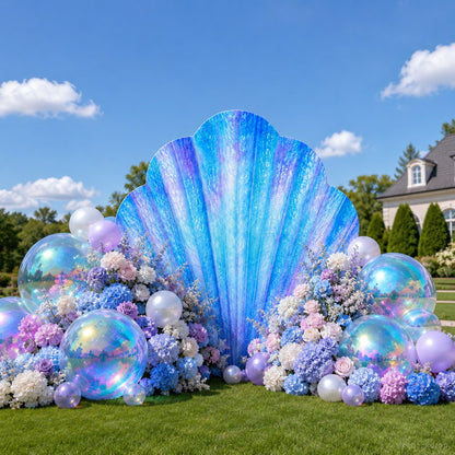 Blue seashell outdoor fantasy wedding party photo backdrop