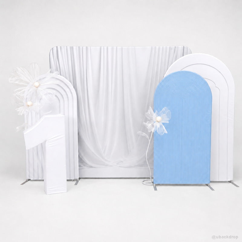 Blue white arch backdrop number one party display setup