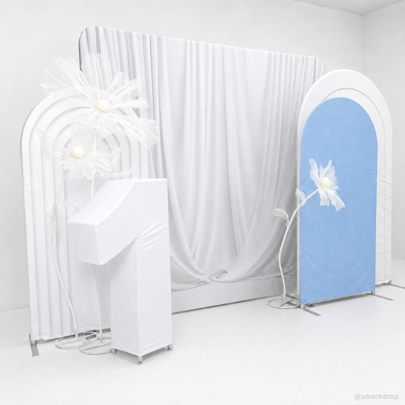 Blue white arched party stand complete photo backdrop set