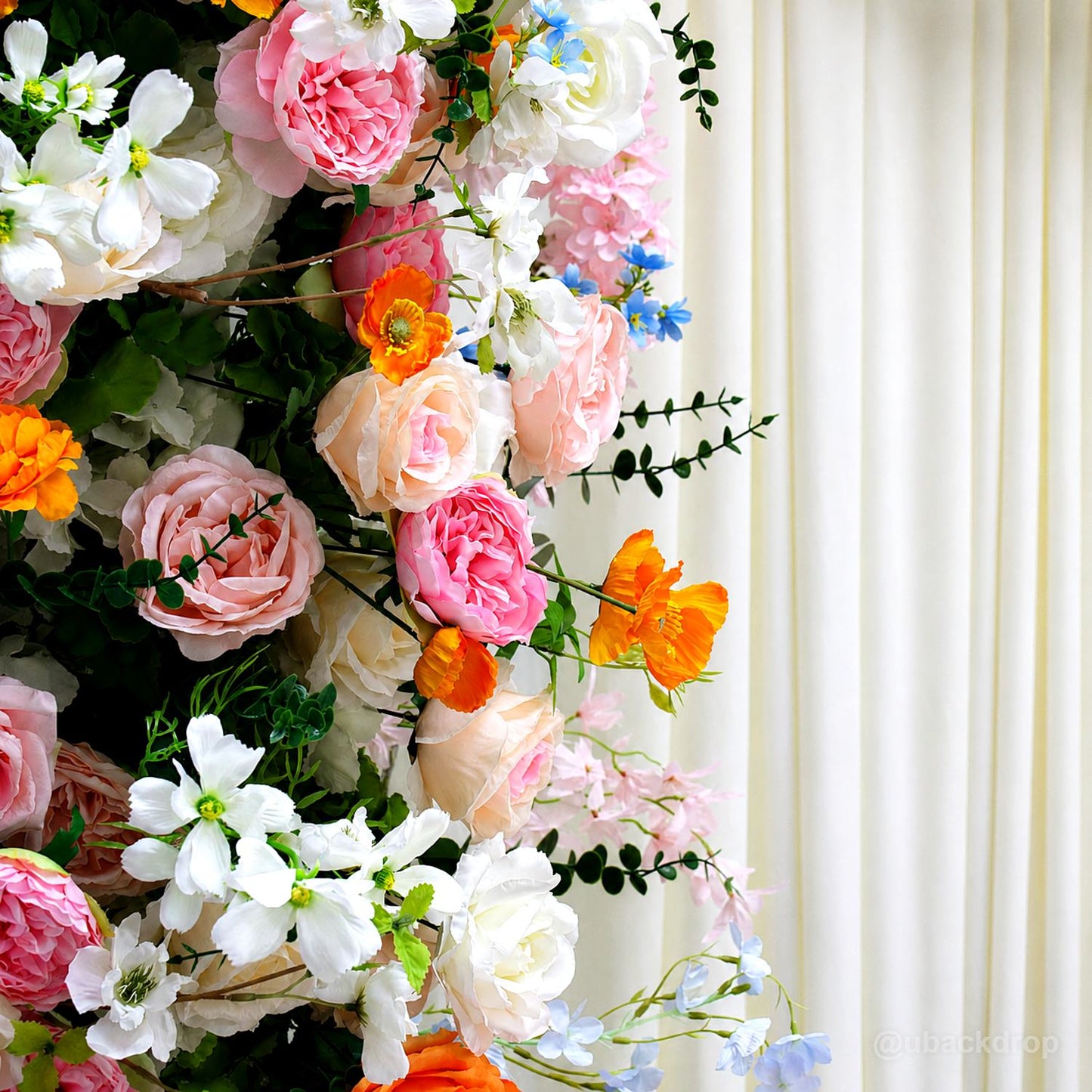 6+7FT Multi-Color Mixed Rose and Hydrangea Horn-Shaped Flower Wall for Party Decor-ubackdrop