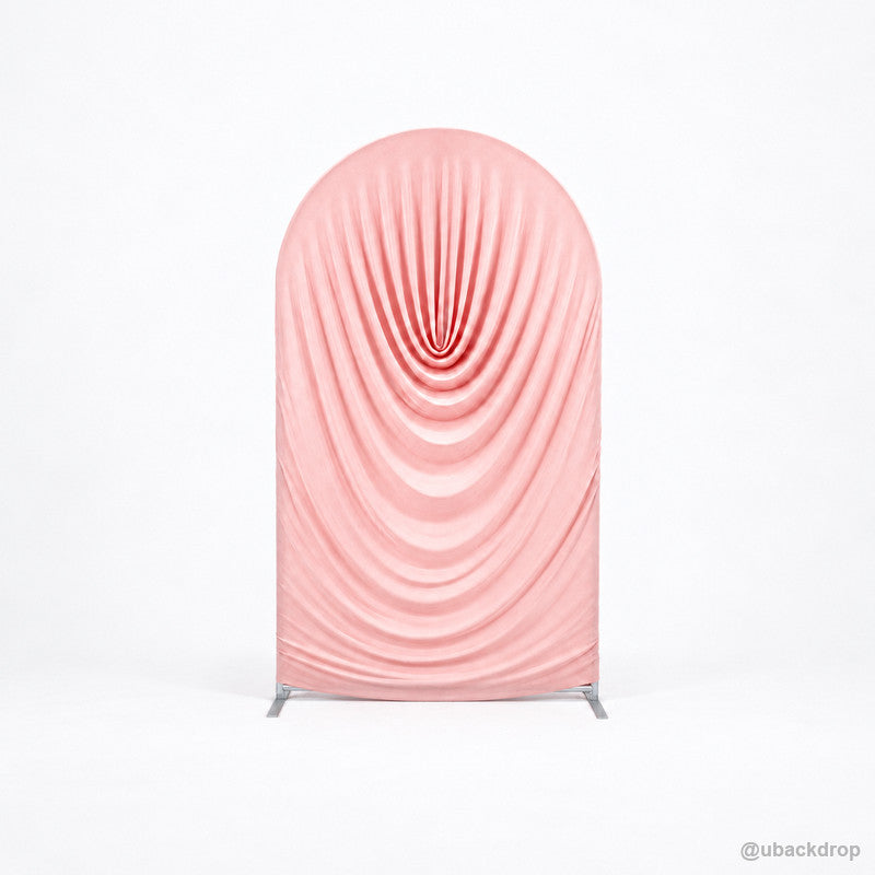 Blush pink cowl draped round arch backdrop cover front product view