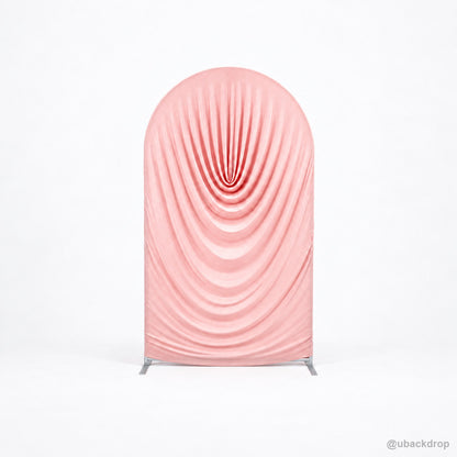 Blush pink cowl draped round arch backdrop cover front product view