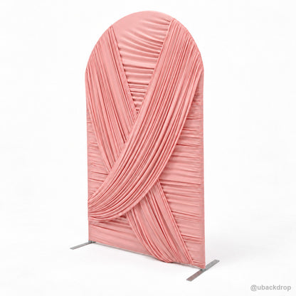 Blush pink crisscross pleated chiara arch backdrop cover angled product view