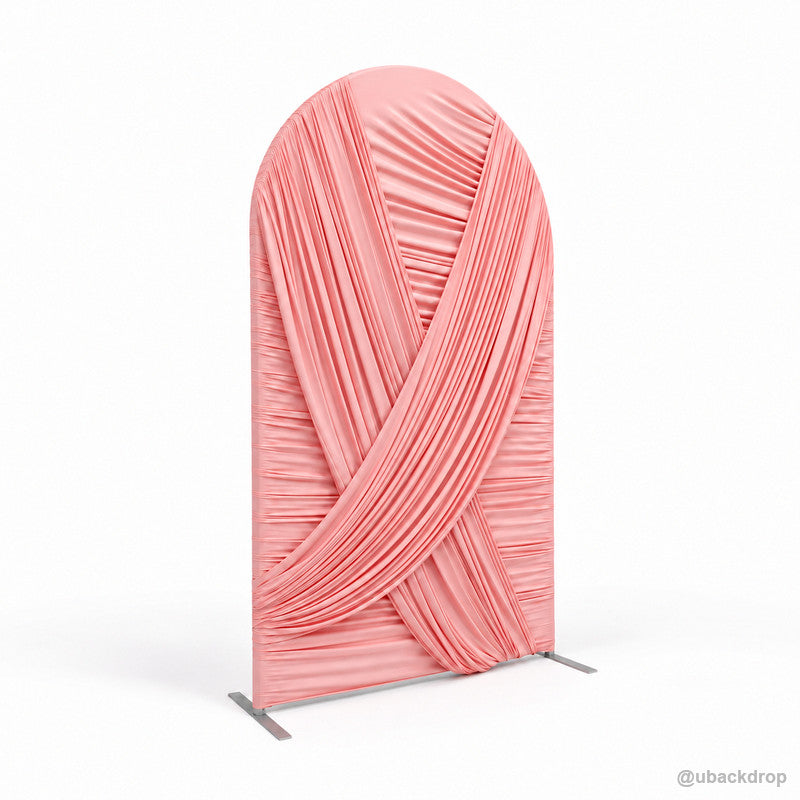 Blush pink crisscross pleated chiara arch backdrop cover front product view