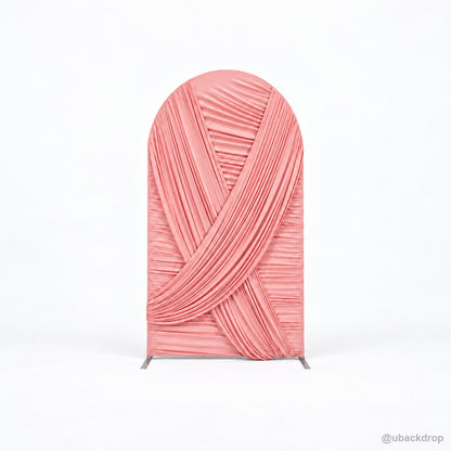 Blush pink crisscross pleated chiara arch backdrop isolated front view