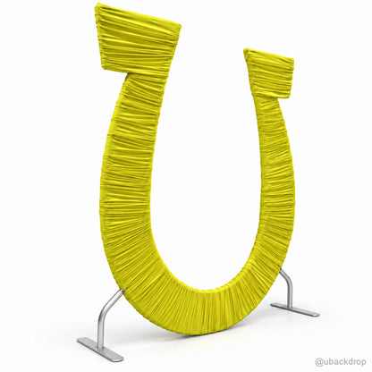 Bright yellow ruched fabric u shaped event backdrop arch side view