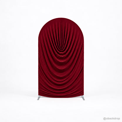 Burgundy red cowl draped arch backdrop cover front product view