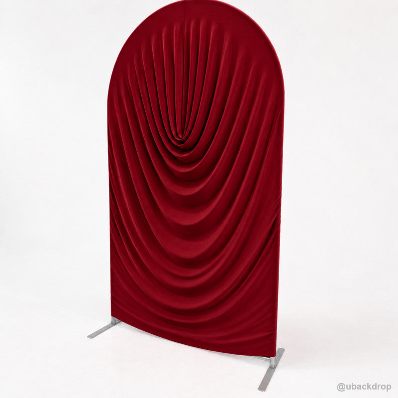 Burgundy red cowl draped arch backdrop cover right angled product view