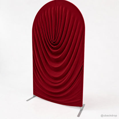 Burgundy red cowl draped arch backdrop cover right angled product view
