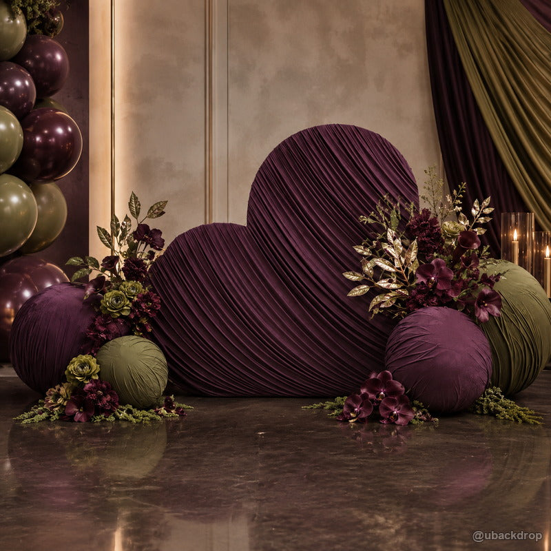 Burgundy wavy party stand fabric ball floral event backdrop