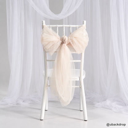 Champagne tulle chair sash white wedding ceremony backdrop event seat decoration