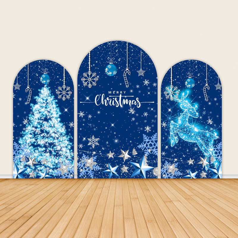 Christmas Blue Reindeer and Star Party Arch Backdrop Covers-ubackdrop