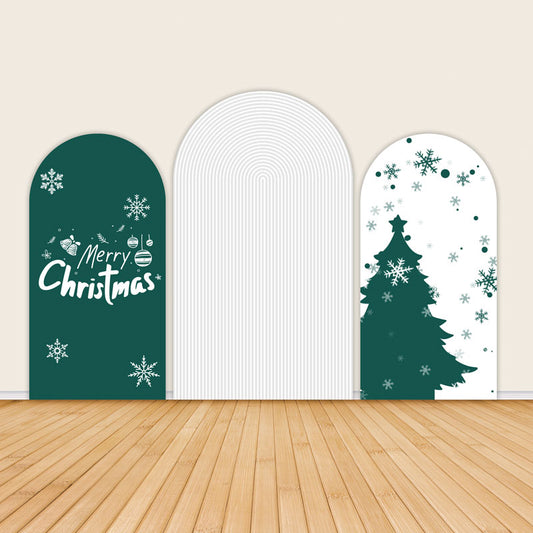 Christmas White and Green Snowflake Party Arch Backdrop Covers-ubackdrop
