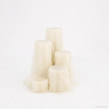 5PCS Paper Cylinder Pedestal Stand Set with Tulle Covers for Wedding & Party Decor