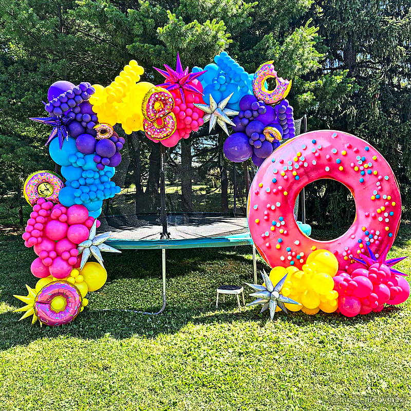 Colorful donut balloon garland summer birthday party backdrop display