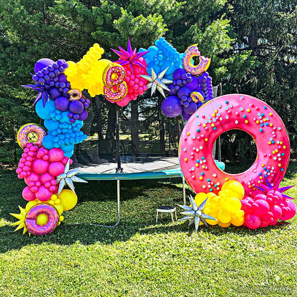 Colorful donut balloon garland summer birthday party backdrop display