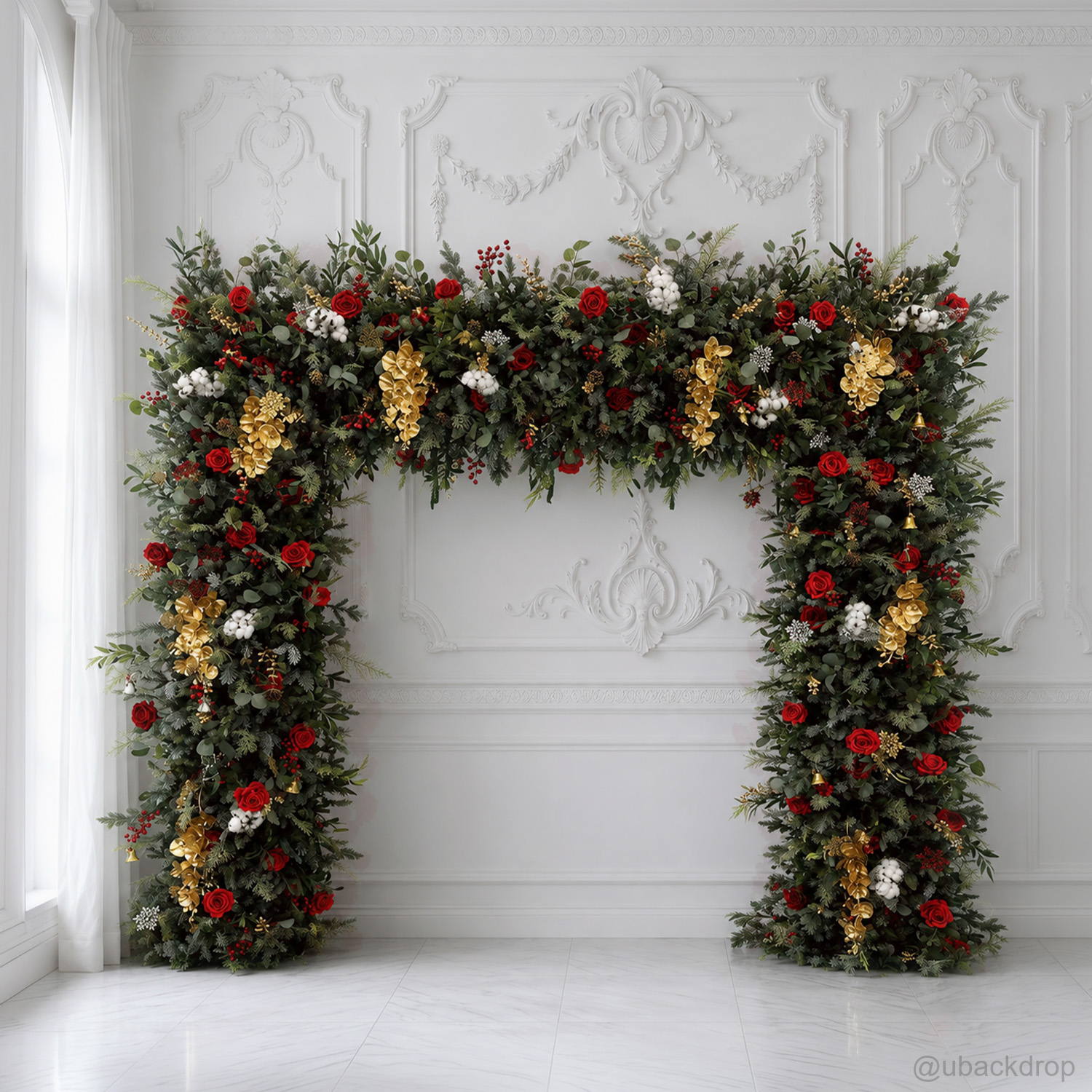 dark-green-red-floral-arch-stand-backdrop-for-wedding-party-event